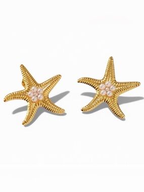 Gold Starfish Earrings with Pearl Accents